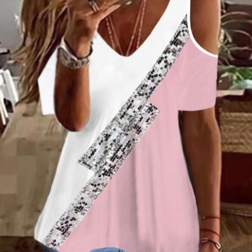 NWT Print Color Block Sequence Cold Shoulder